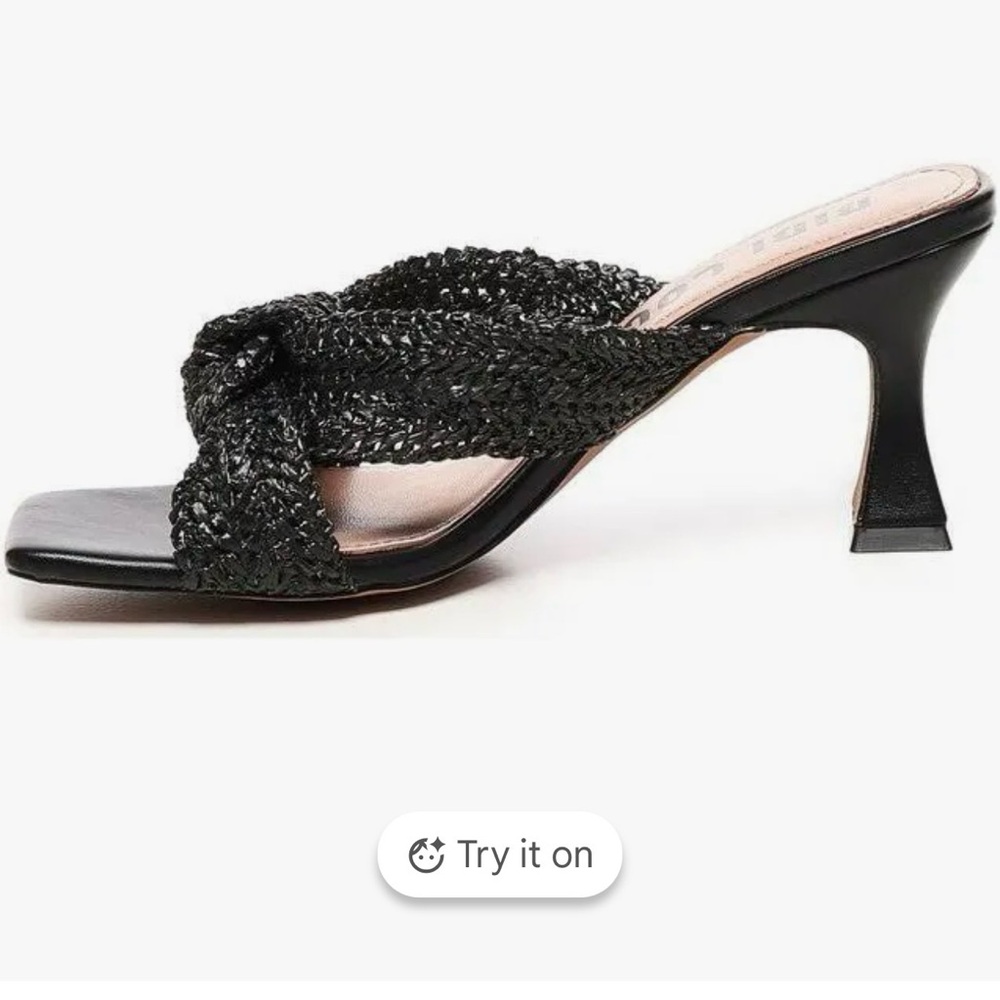Black Braided Strap Mid-Heel Sandal